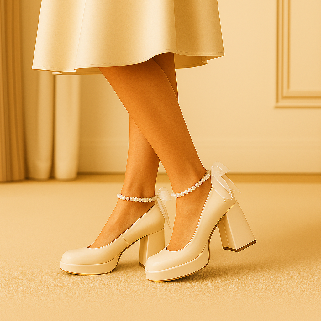 Escarpins LÉA - Talon Carré 8cm Bout Rond Beige