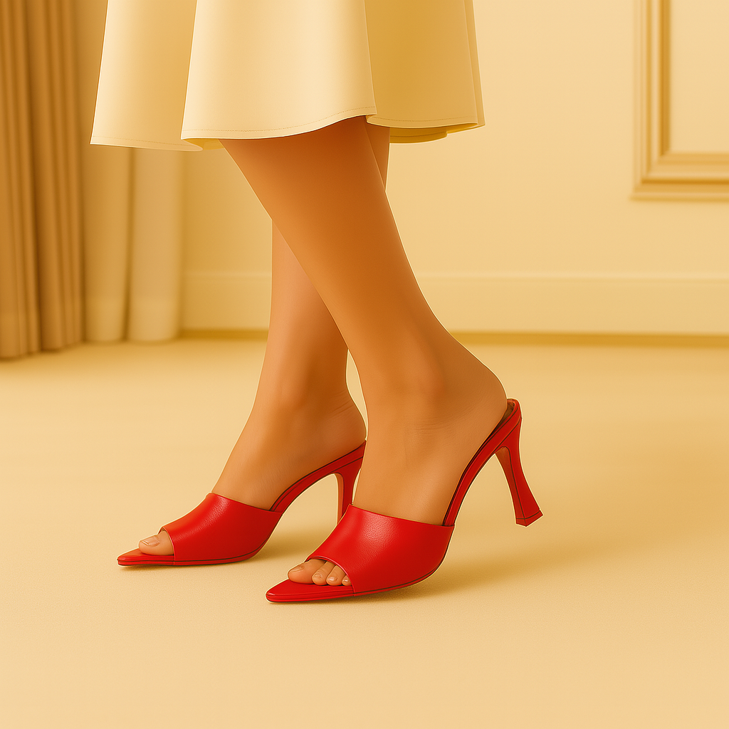 Escarpins MAELYS - Talon Sabot 7,5cm Cuir Rouge