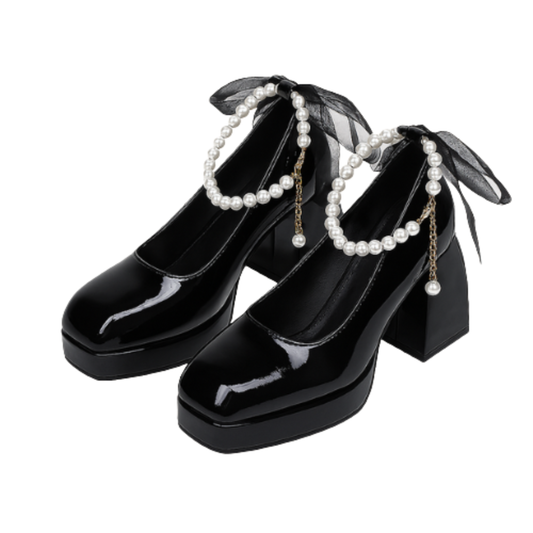 Escarpins VICTORIA - Talon Carré 8cm Bout Rond Noir