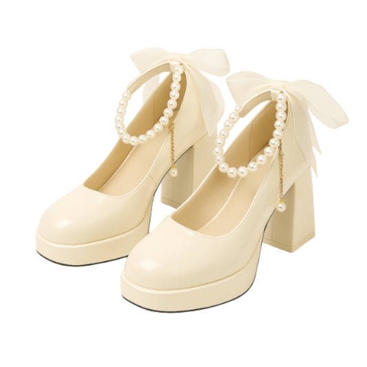 Escarpins LÉA - Talon Carré 8cm Bout Rond Beige